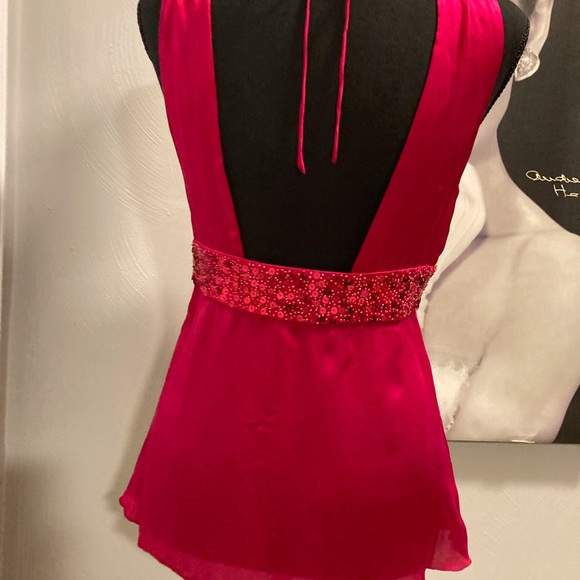 Women’s Red Silk Bebe Sleeveless Shirt M - Picture 4 of 10